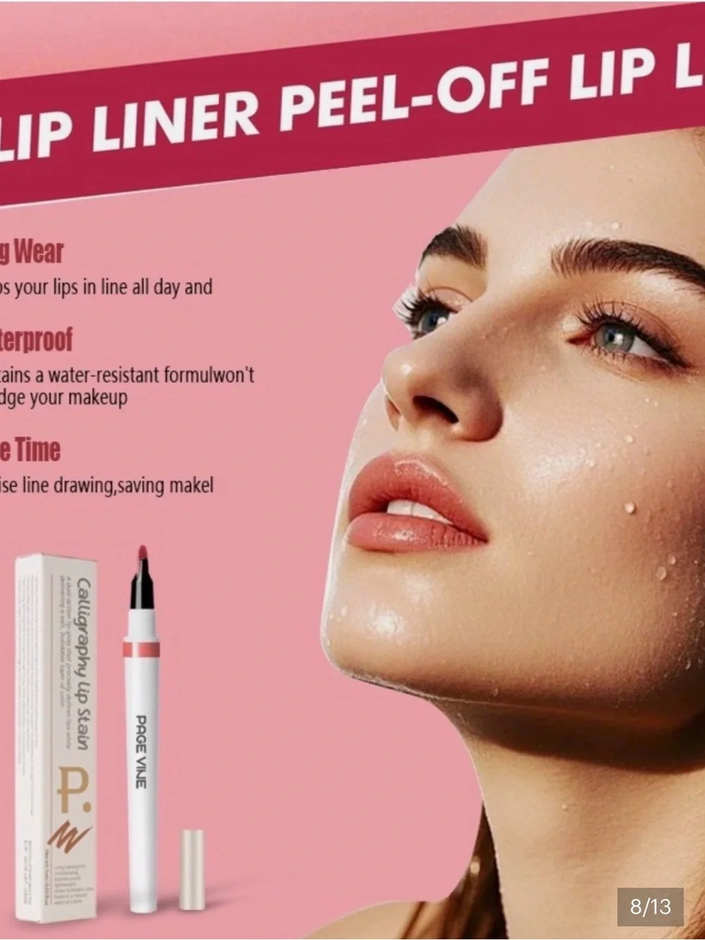 PAGE VINE Calligraphy Lip Stain Ripe Berry Gloss Liquid Waterproof 0.03 fl oz